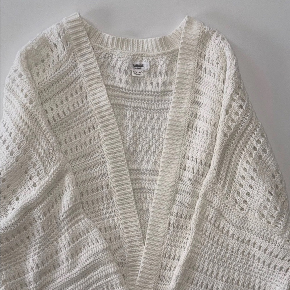 NWOT Garage Womens Knit White Open Pointelle Cardigan organic cotton Size M/L - Picture 3 of 6